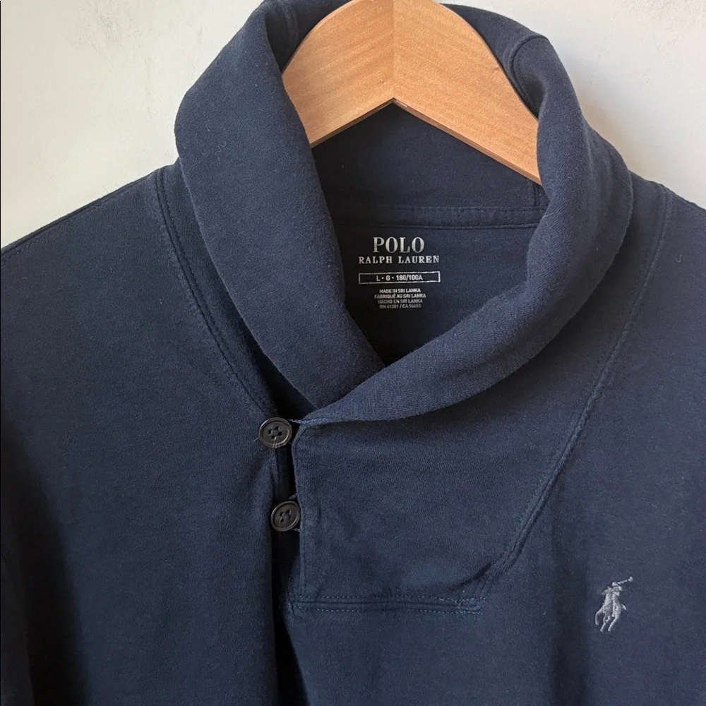 Polo Ralph Lauren Luxury Jersey Shawl Collar Pullover Navy Preppy Pony Size L